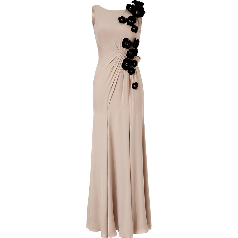 Jenny Packham Sandstone Floral Applique Silk Gown