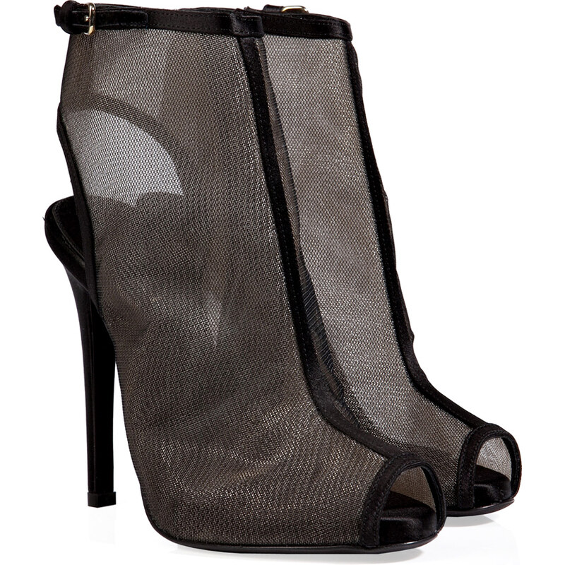 Giambattista Valli Mesh Peep-Toe Ankle Boots in Black