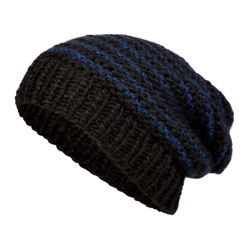 Lala Berlin Timon Knit Cap in Black/Blue Metallic
