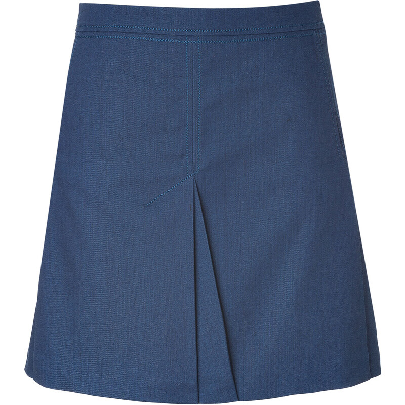 Victoria Beckham Denim Cotton Pleat Skirt in 70s Blue