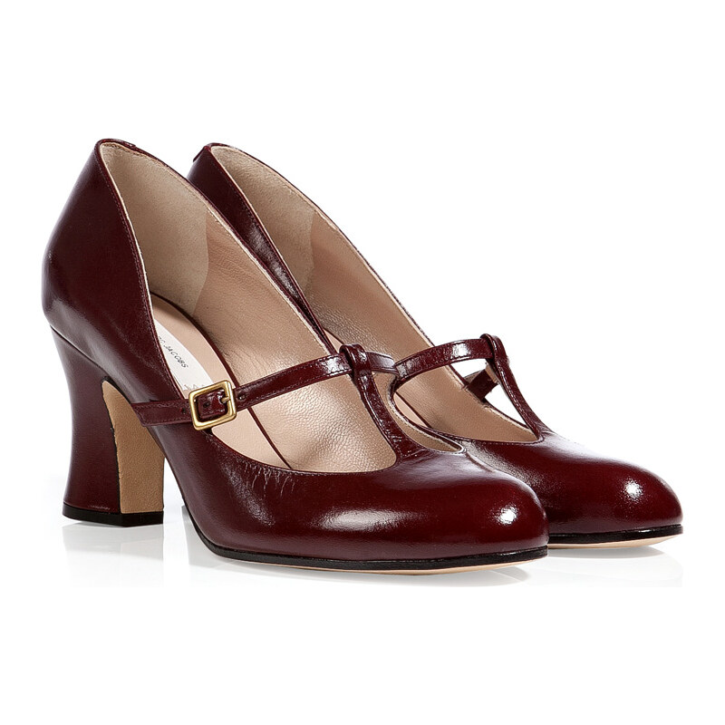 Marc Jacobs Leather T-Strap Mary-Janes in Burgundy