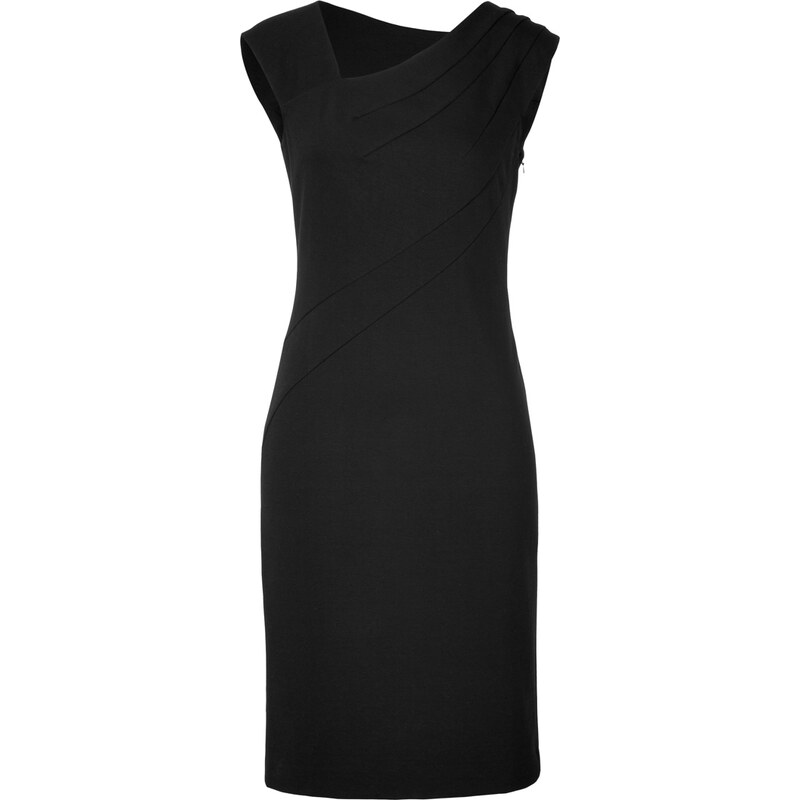 DKNY Stretch Cotton Pleated Shoulder Dress in Black