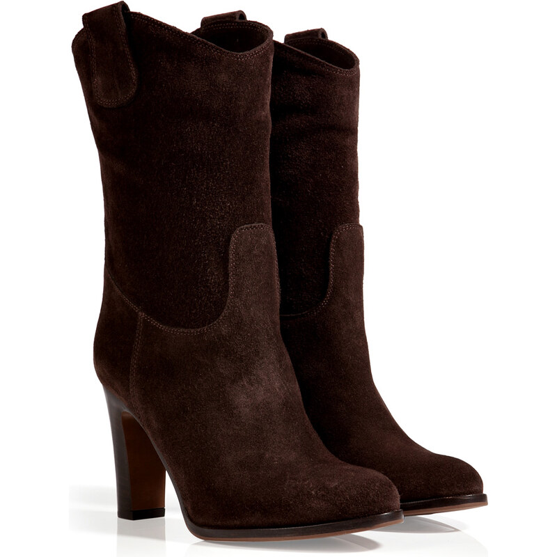 LAutre Chose Suede Western-Style Ankle Boots in Dark Brown
