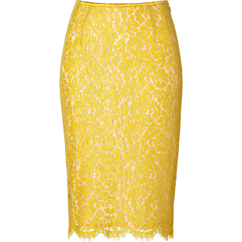 Michael Kors Lace Pencil Skirt in Chartreuse/Nude