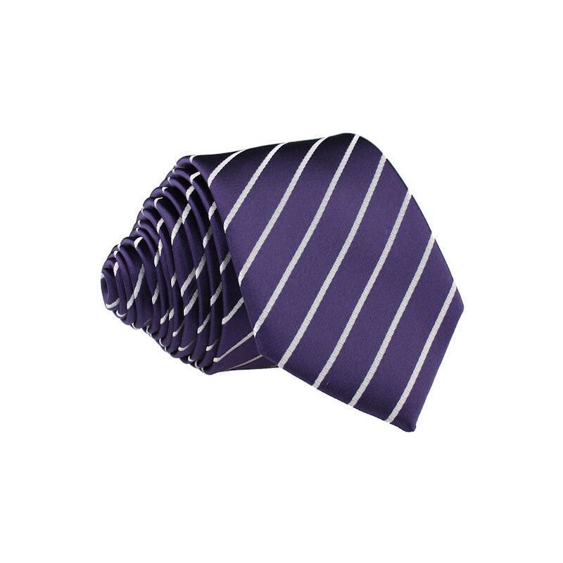 Šperky LAFIRA Style Pánská fialová slim kravata se stříbrnými pruhy - 6 cm