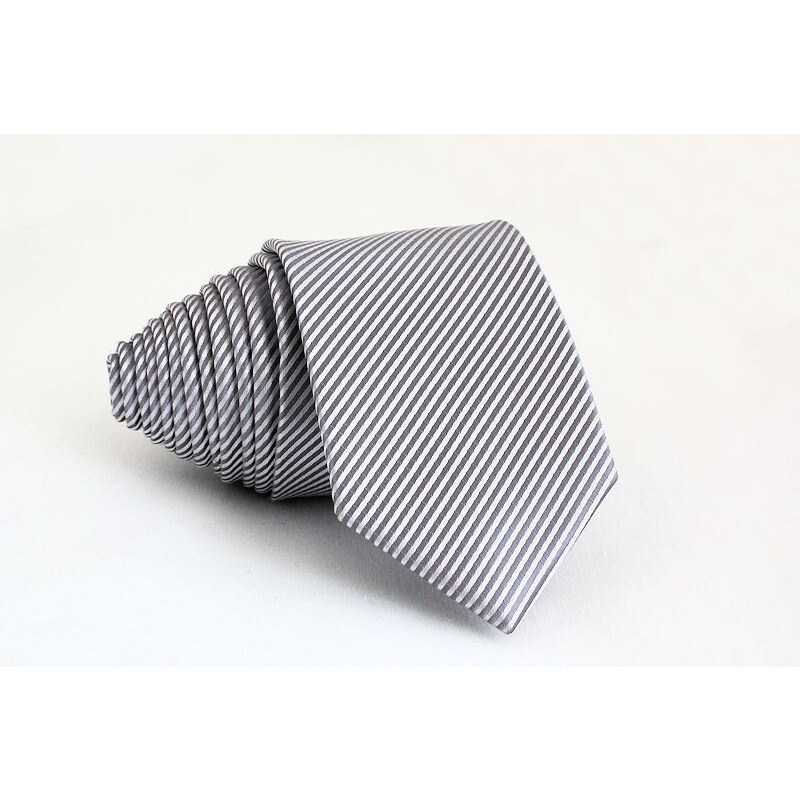 Šperky LAFIRA Style Pánská šedá slim kravata se stříbrnými pruhy - 6 cm