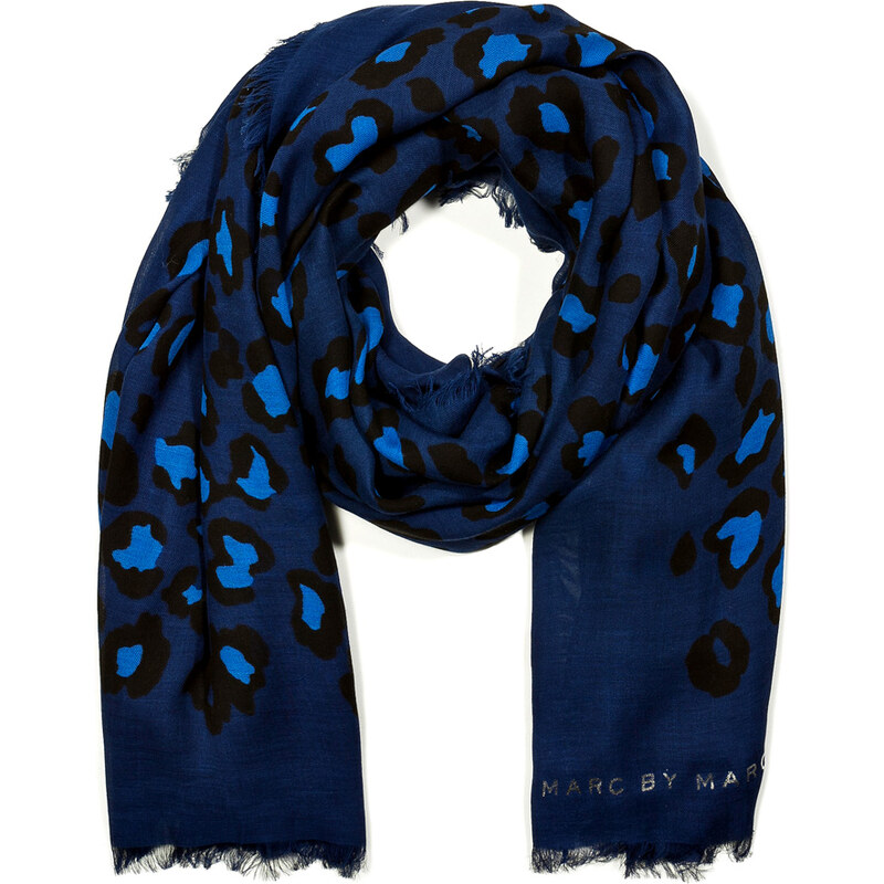 Marc by Marc Jacobs Sasha Leopard Print Scarf in Azure Blue Multi