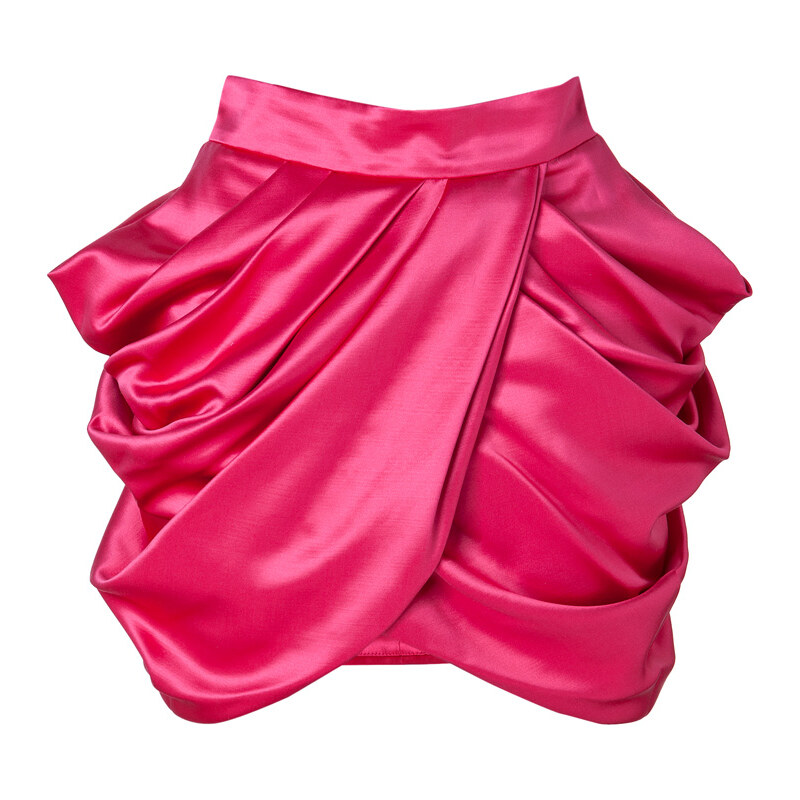 Balmain Wool-Silk Draped Side Skirt in Fuchsia