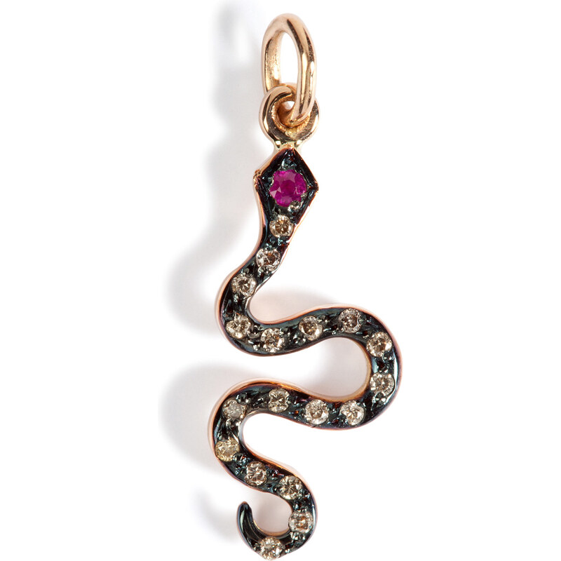 Ileana Makri Pink Gold/Diamond/Ruby Little Snake Pendant