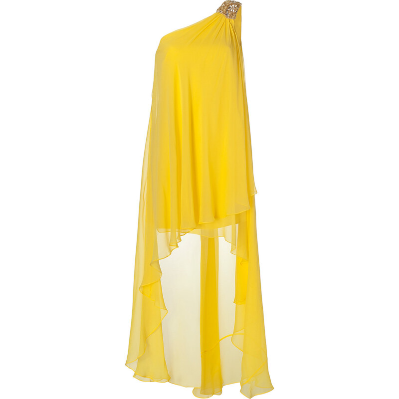 Notte by Marchesa Lemon Embellished Shoulder Silk Chiffon Gown