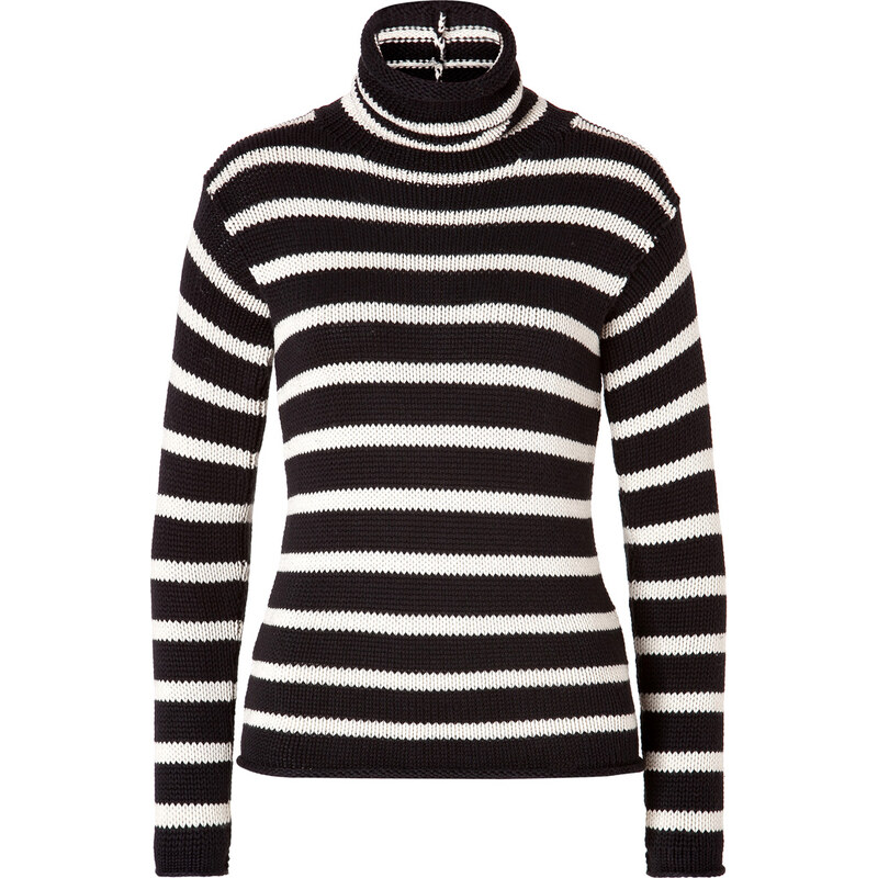 Ralph Lauren Collection Cotton-Cashmere Blend Striped Turtleneck in Black/Cream