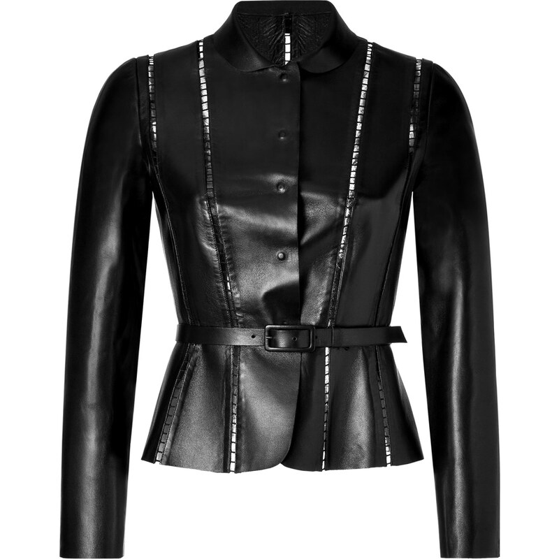 Valentino Black Leather Jacket with Cutout Trim