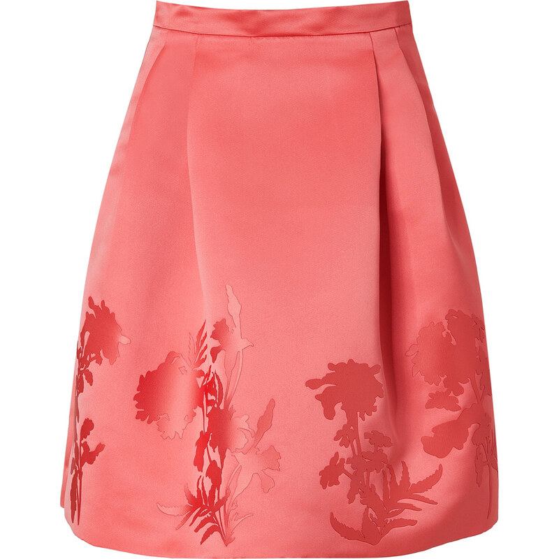 Jonathan Saunders Satin Waisted Skirt with Pleats in Pink Flower