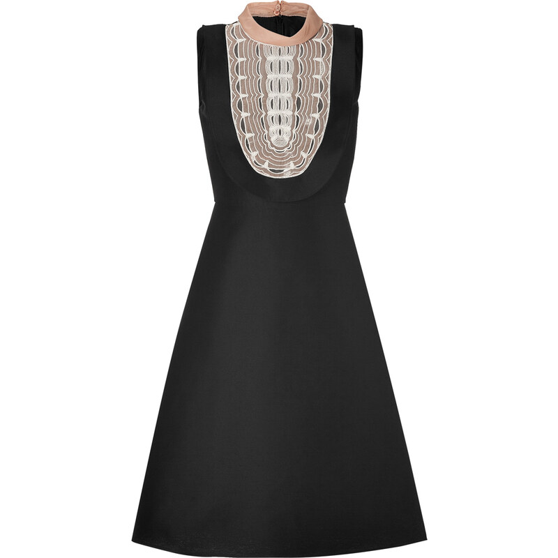 Valentino Black Embroidered Cotton-Silk Dress
