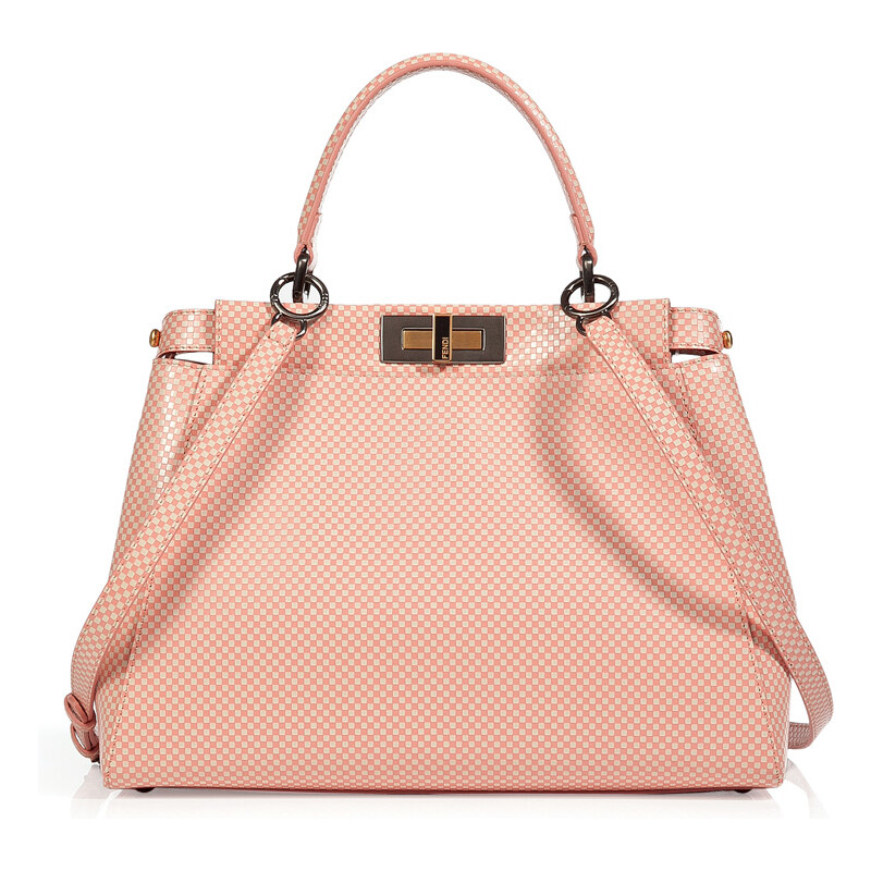Fendi Leather Peek-A-Boo Satchel with Shoulder Strap in Milk/Pink