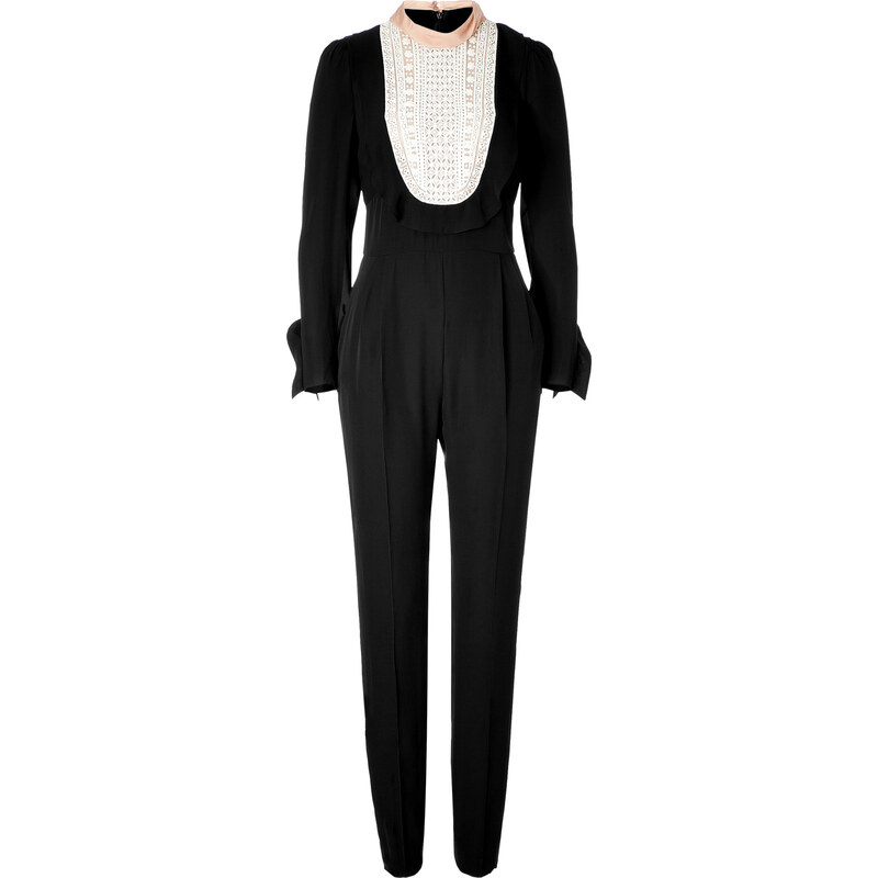 Valentino Black Embroidered Silk Jumpsuit