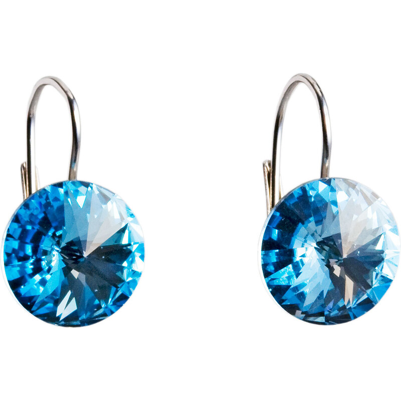 Stříbrné náušnice visací s krystaly Swarovski modré kulaté 31106.3 74170113