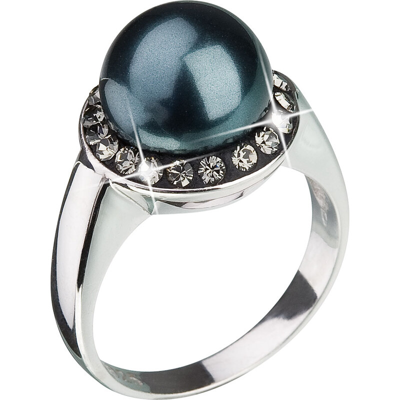 Evolution Group s.r.o. Stříbrný prsten s krystaly a zelenou perlou 35021.3 tahiti