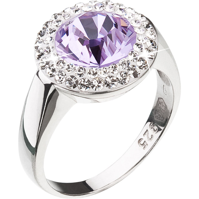 EVOLUTION GROUP Stříbrný prsten s krystaly Swarovski fialový kulatý 35026.3