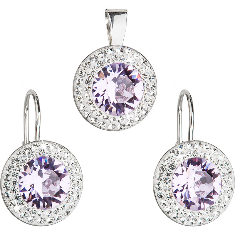 Sada šperků s krystaly Swarovski náušnice a přívěsek fialové kulaté 74170188