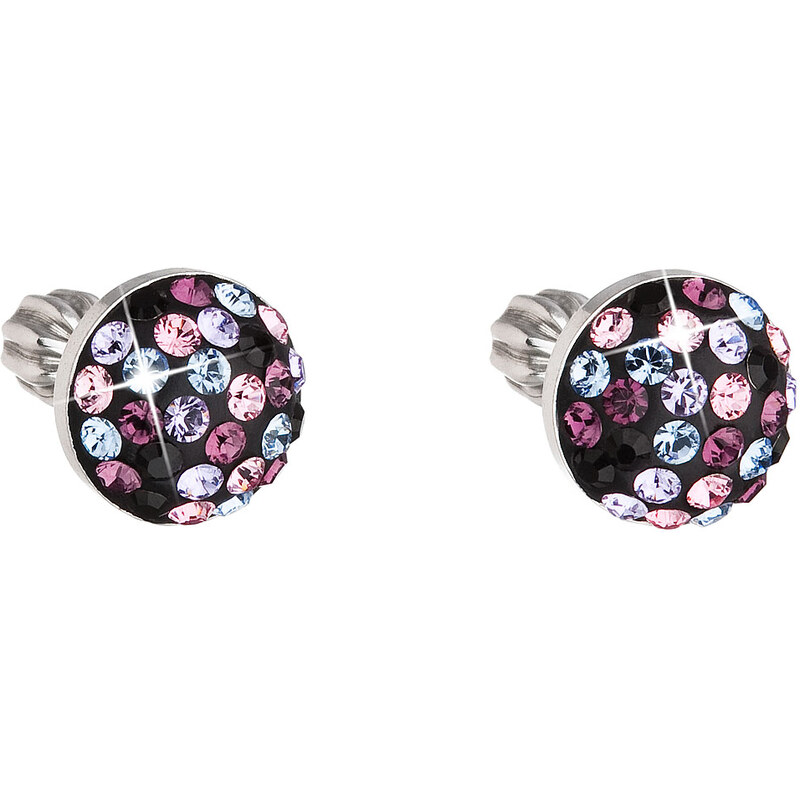 Stříbrné náušnice pecka s krystaly Swarovski mix barev kulaté