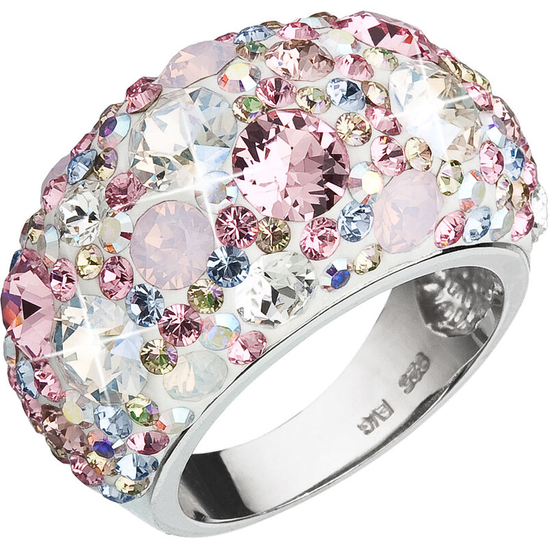 EVOLUTION GROUP Stříbrný prsten s krystaly Swarovski růžový 35028.3