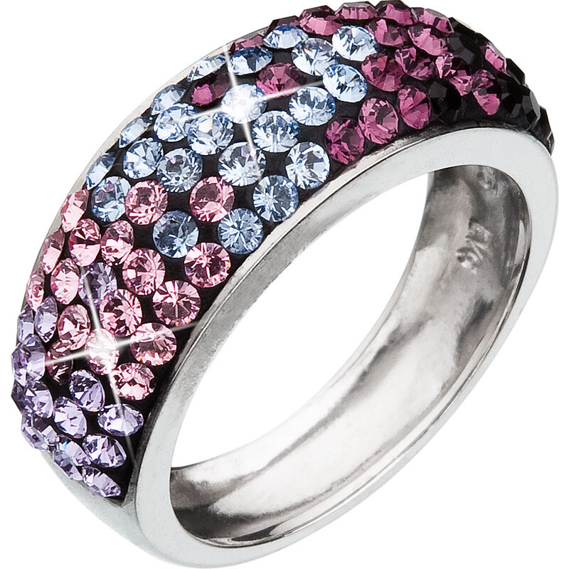EVOLUTION GROUP Stříbrný prsten s krystaly Swarovski mix barev fialová 35027.3
