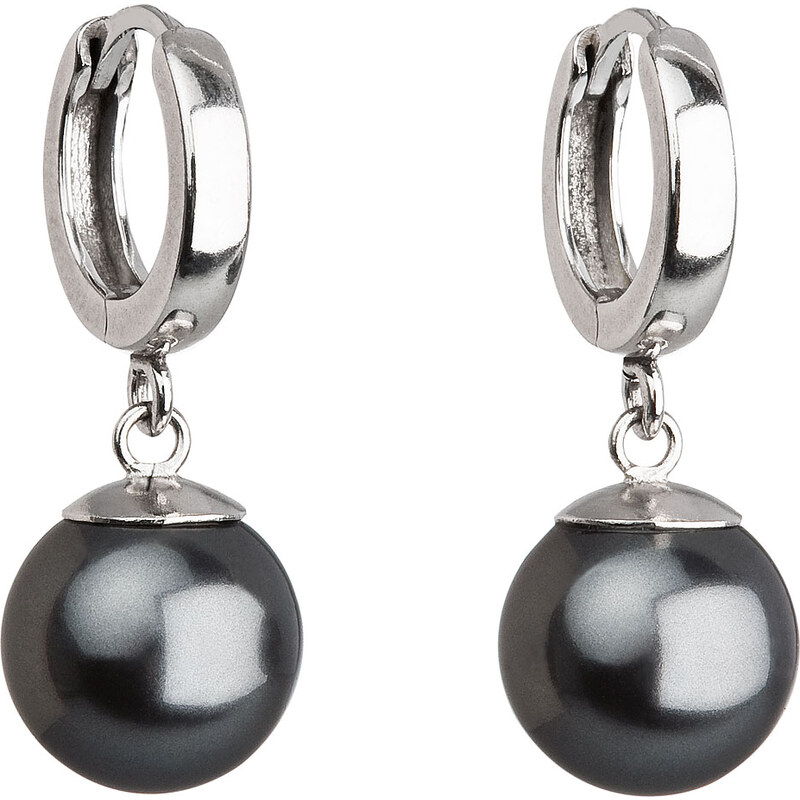 Stříbrné náušnice visací s perlou Swarovski šedé kulaté 31151.3 74170224