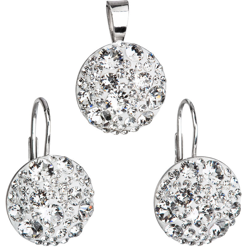 Sada šperků s krystaly Swarovski náušnice a přívěsek bílé kulaté 39117 74170226