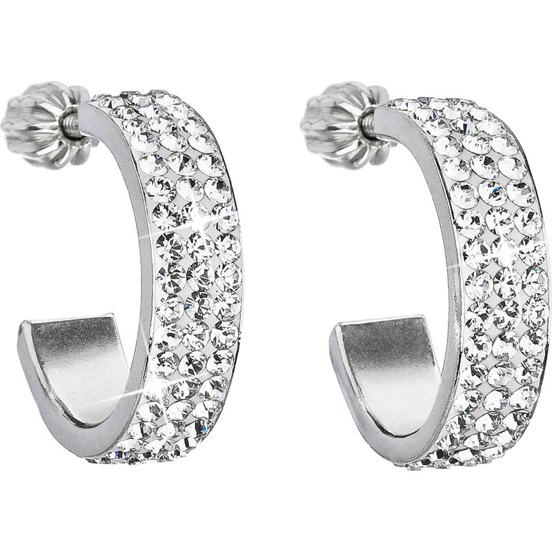 Stříbrné náušnice kruhy s krystaly Swarovski bílý půlkruh 31119.1 22002335