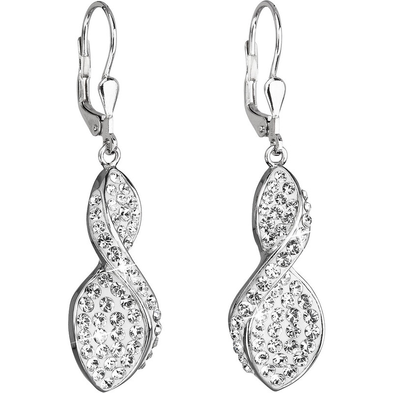 Stříbrné náušnice visací s krystaly Swarovski bílé spirála 31160