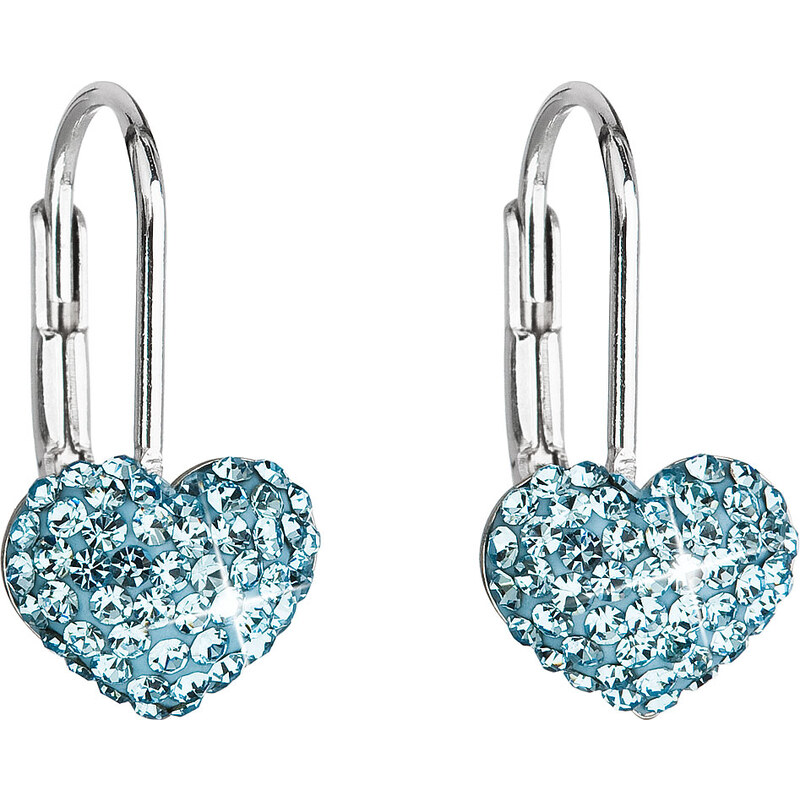 Stříbrné náušnice visací s krystaly Swarovski modré srdce 31125.3 22002348