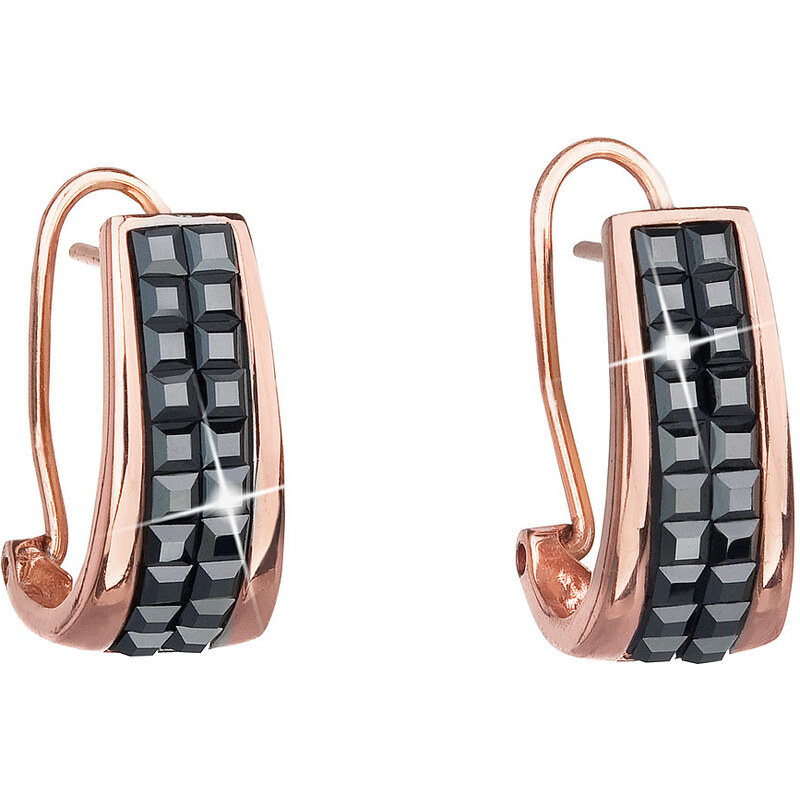 Stříbrné náušnice klipsy s krystaly Swarovski černý půlkruh