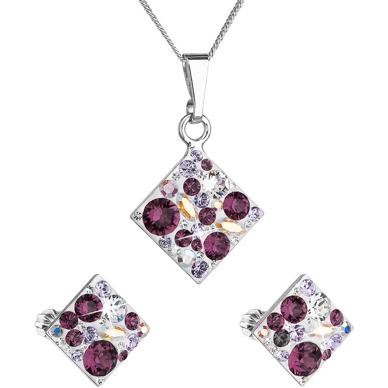 Sada šperků s krystaly Swarovski náušnice, řetízek a přívěsek fialový 74170300
