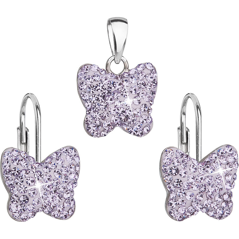 EVOLUTION GROUP Sada šperků s krystaly Preciosa náušnice a přívěsek fialový motýl 39144.3 violet