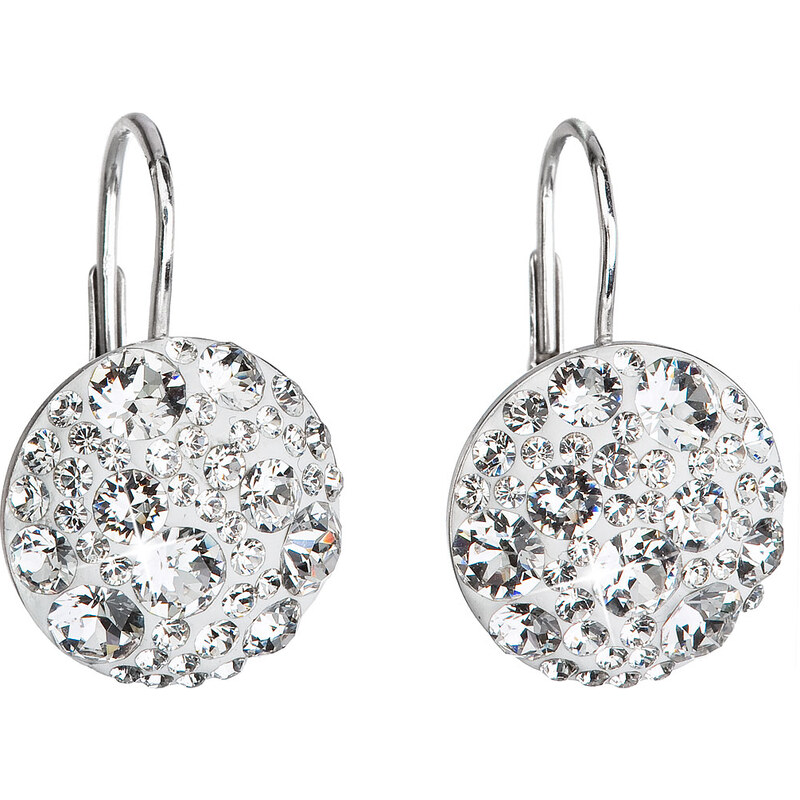 Stříbrné náušnice visací s krystaly Swarovski bílé kulaté 31176.1 22002486