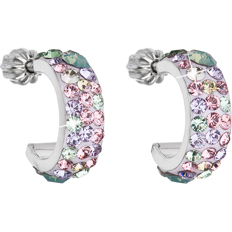 Stříbrné náušnice kruhy s krystaly Swarovski mix barev půlkruh 31118.3 74170341