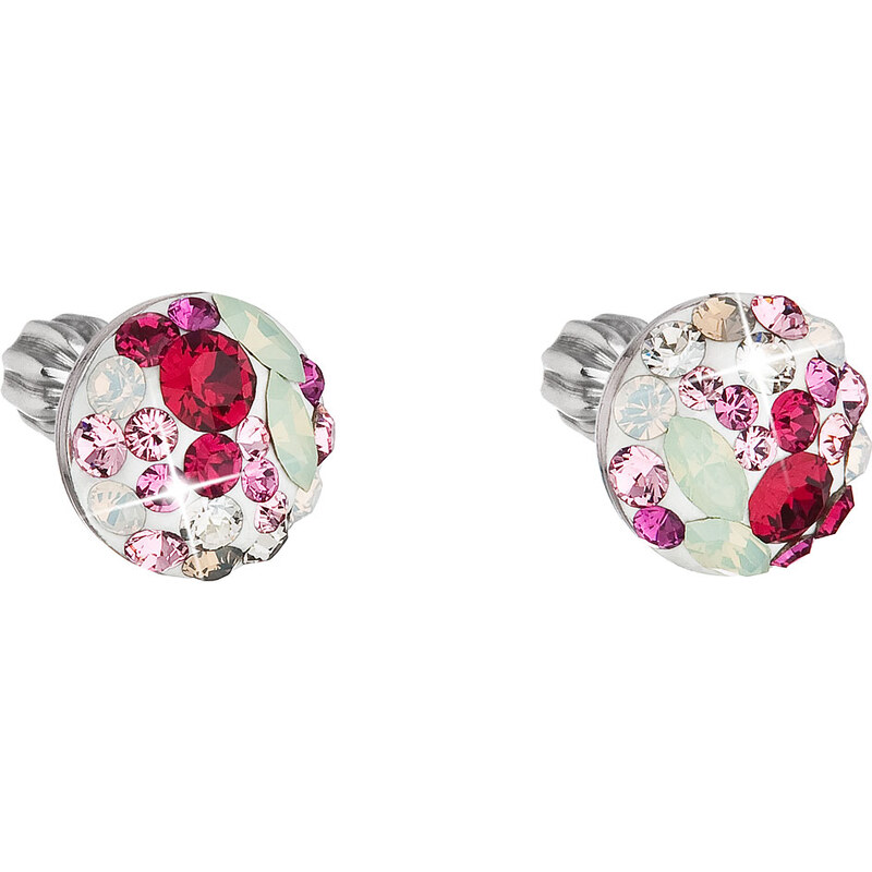 Stříbrné náušnice pecka s krystaly Swarovski mix barev kulaté