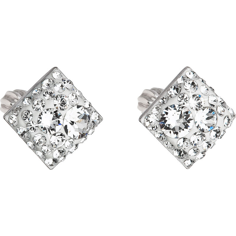 Stříbrné náušnice pecka s krystaly Swarovski bílý kosočtverec
