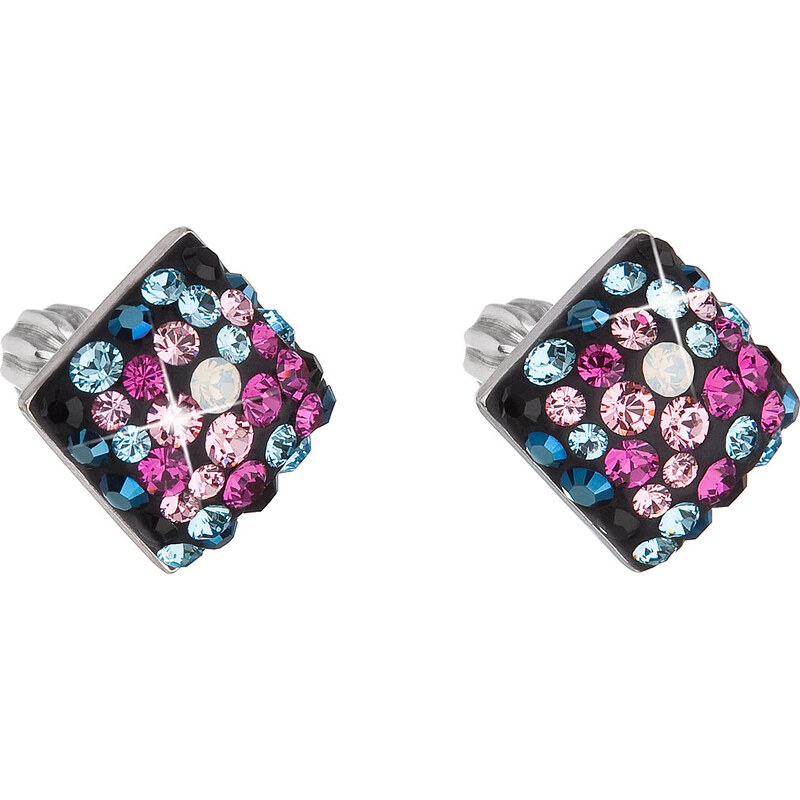 Stříbrné náušnice pecka s krystaly Swarovski mix barev kosočtverec 74170363