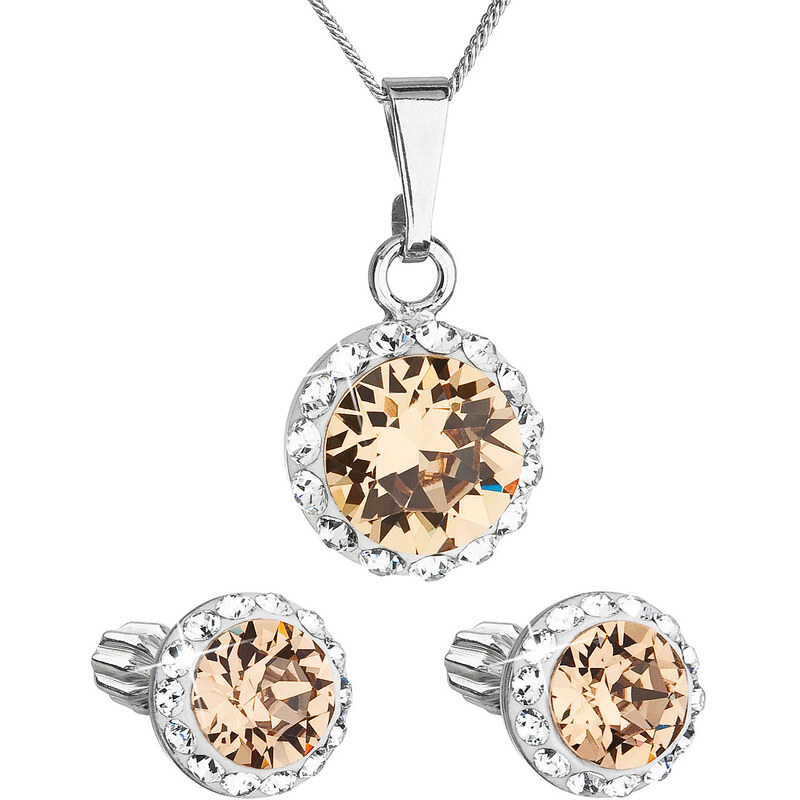 Sada šperků s krystaly Swarovski náušnice, řetízek a přívěsek hnědé 74171362