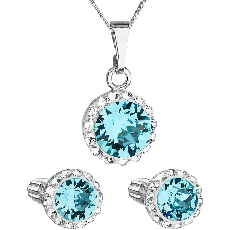 Sada šperků s krystaly Swarovski náušnice, řetízek a přívěsek modré 65918580