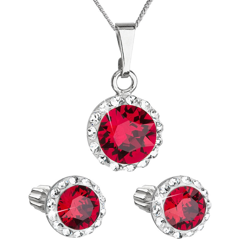 Sada šperků s krystaly Swarovski náušnice, řetízek a přívěsek červené 65918581
