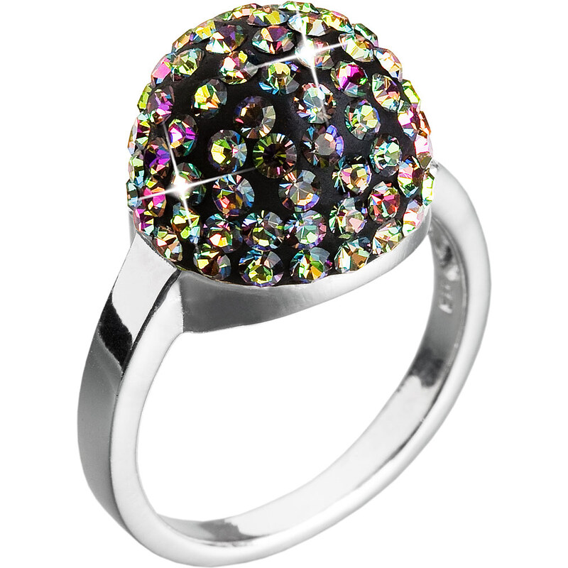 Stříbrný prsten s krystaly zelená boule 735013.5 vitrail medium