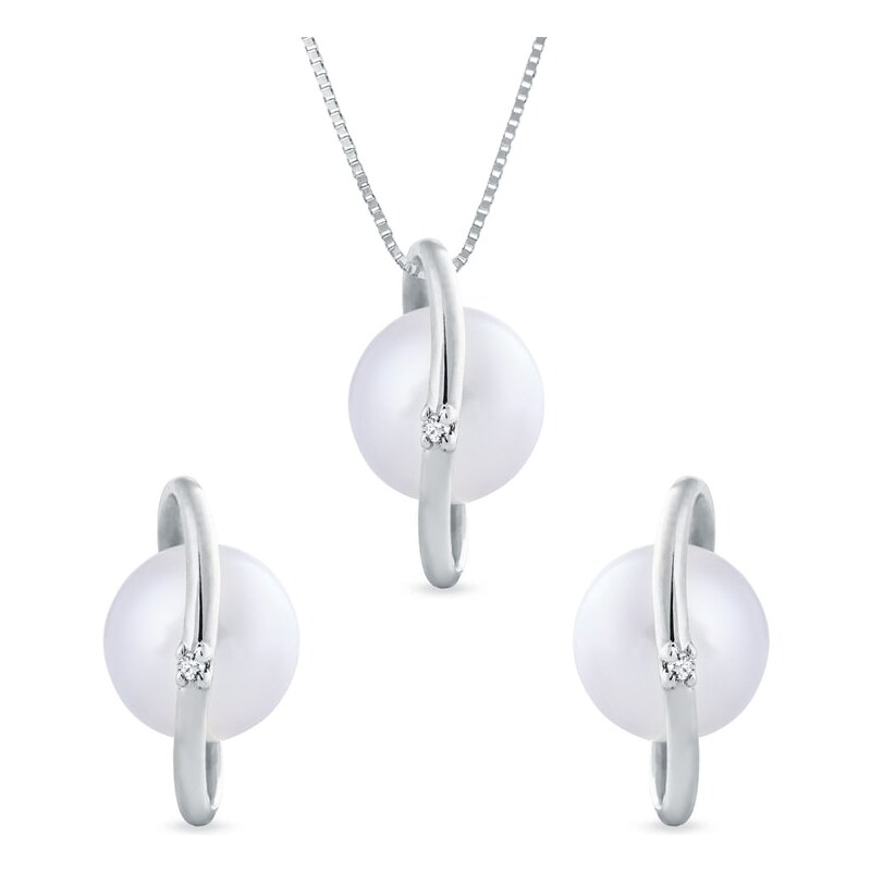 Stříbrná perlová souprava s diamanty KLENOTA k0067019