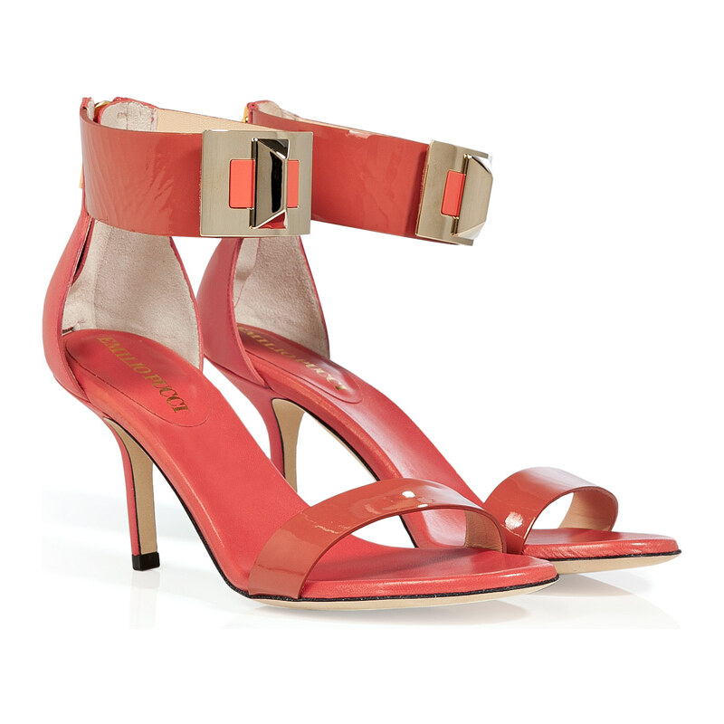 Emilio Pucci Hibiscus/Coral Patent Leather/Leather Turnlock Sandals