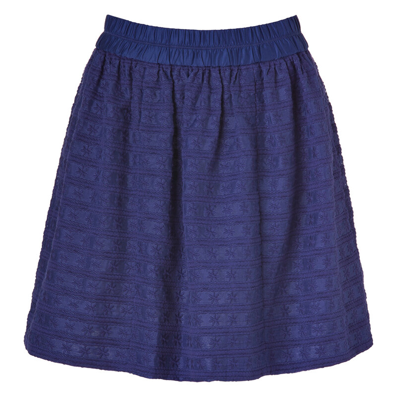 Marc by Marc Jacobs Blue Cotton-Silk Daisy Embroidered Skirt