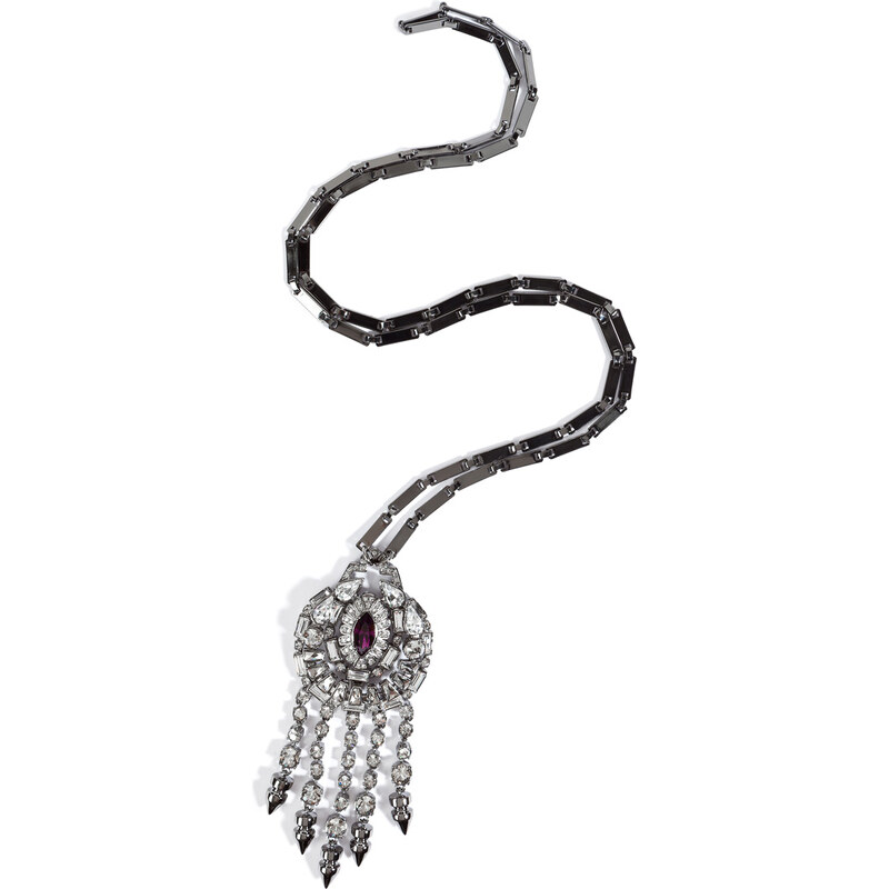 Mawi Hematite-Plated Necklace with Crystals and Spike Fringe