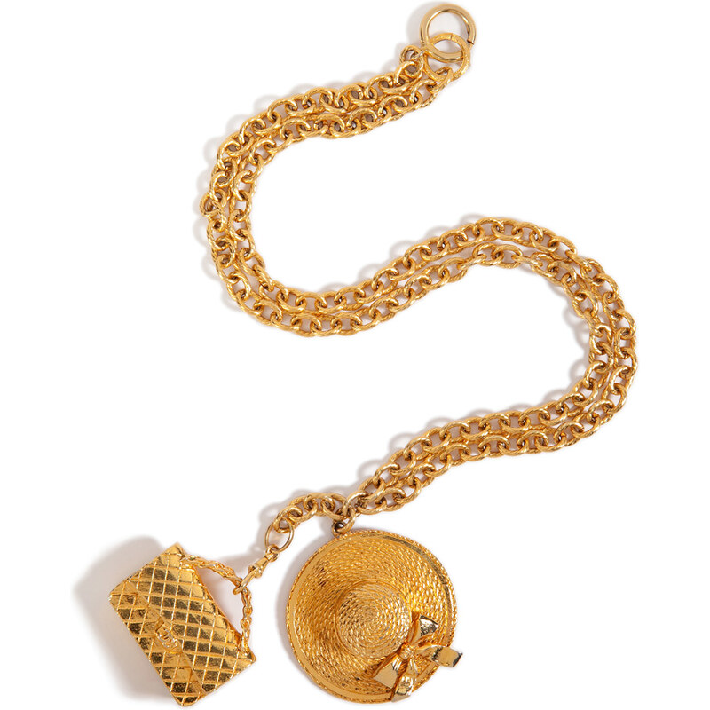 Chanel Vintage Jewelry Gold-Plated Hat/Purse Pendant Necklace