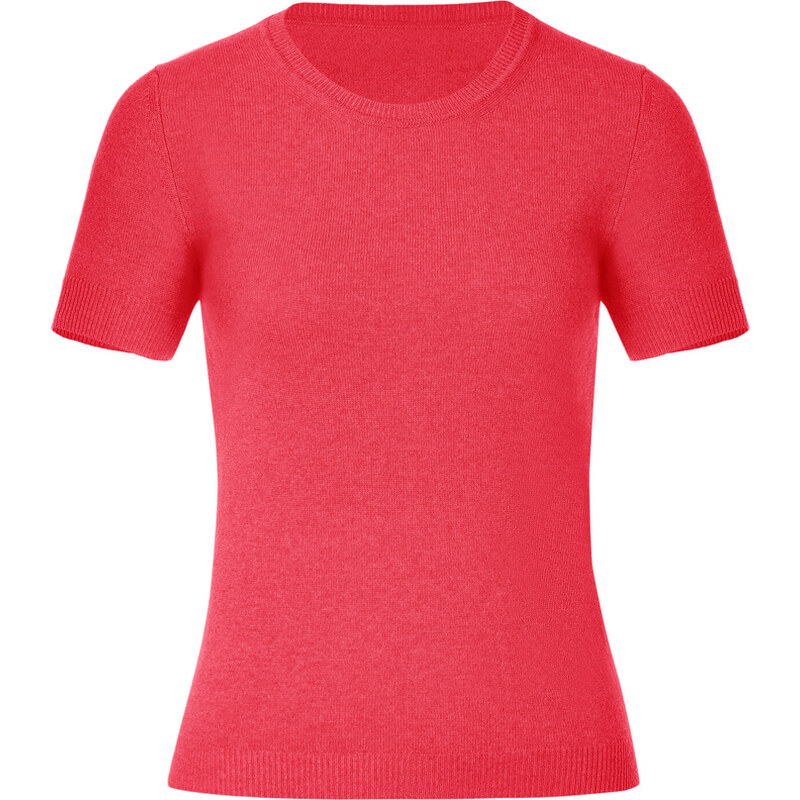 Malo Warm Coral Short Sleeve Cashmere Knit Top